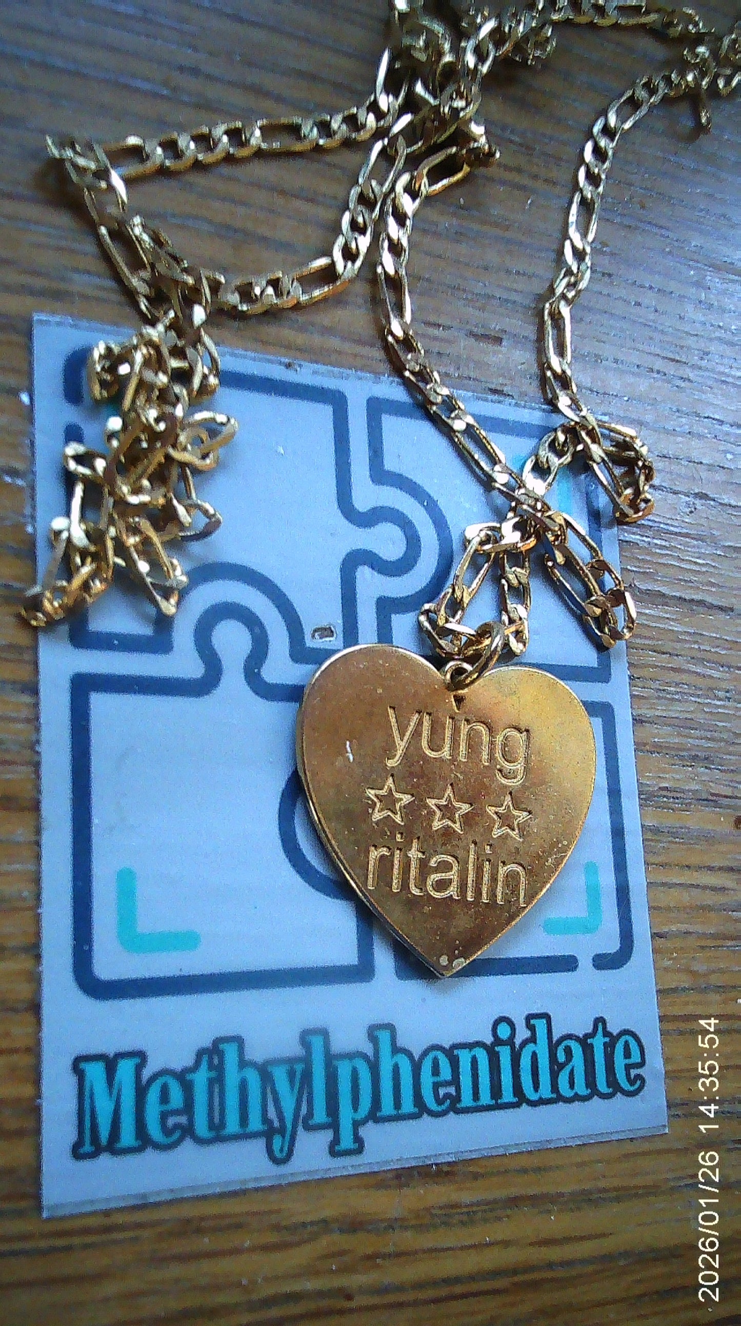 YUNG RITALIN/ Heart-Shaped gold Yung Ritalin 3-STARS logo pendent necklace/GOLD